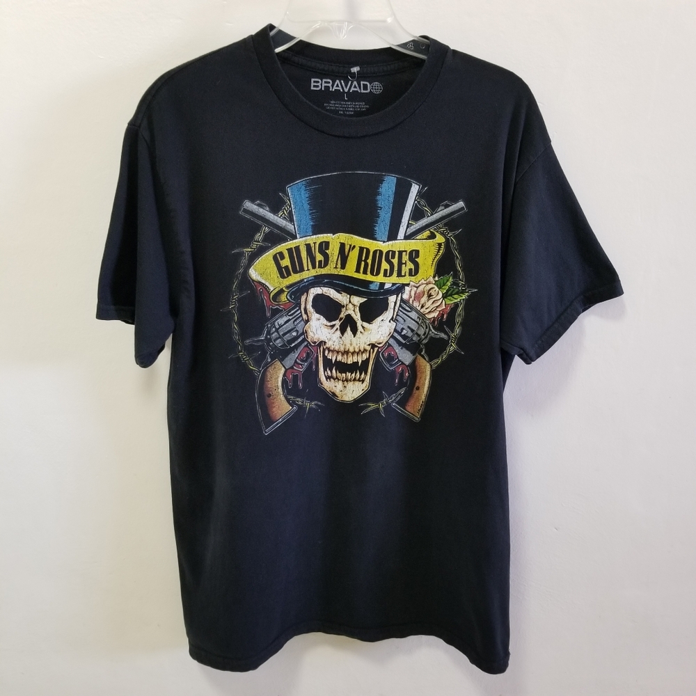Bravado Top Tee T-Shirt Guns N Roses Skull Top Hat Classic Black Rock n Roll L
